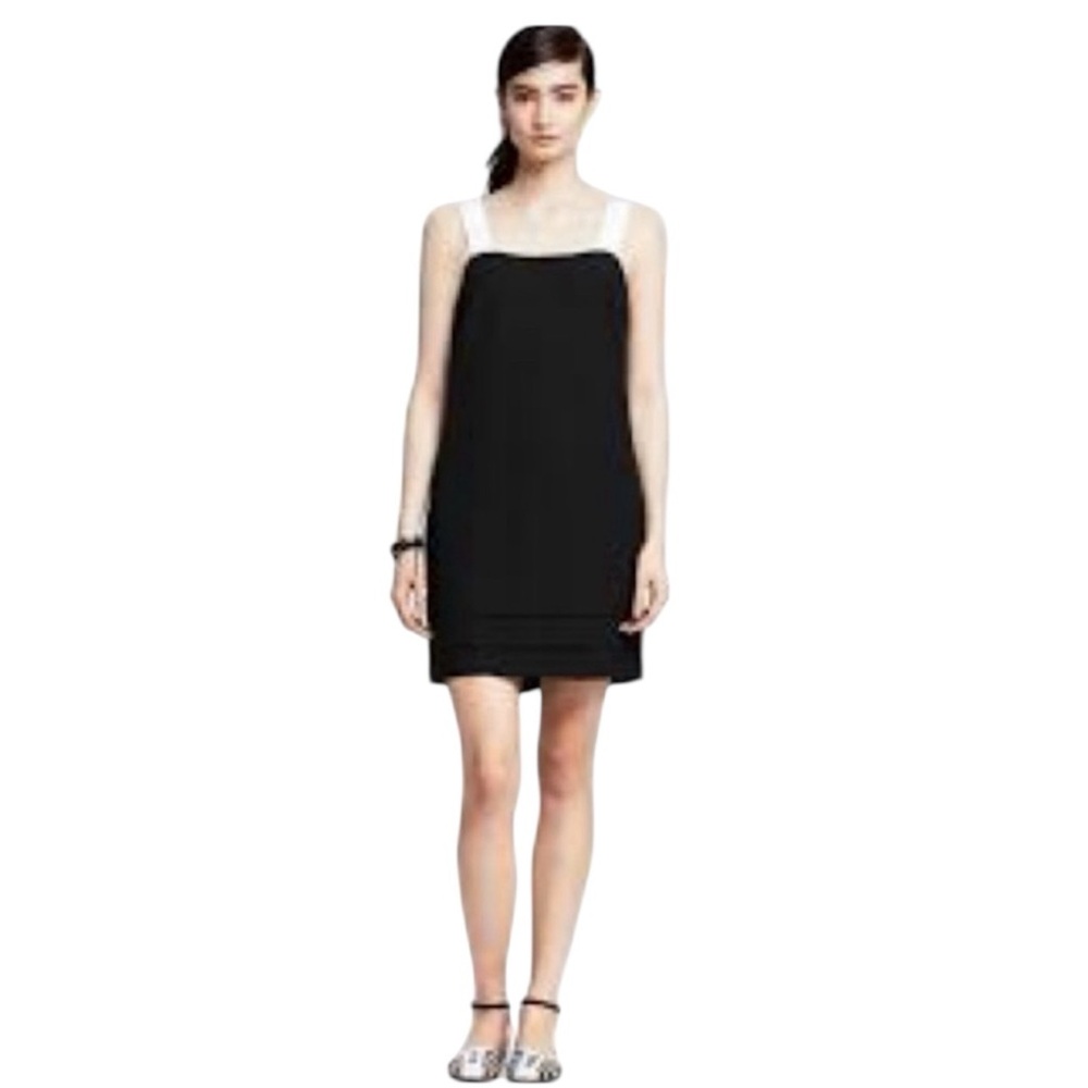 Banana Republic Black White Strap GROSGRAIN-STRAP SHIFT Dress Size 14